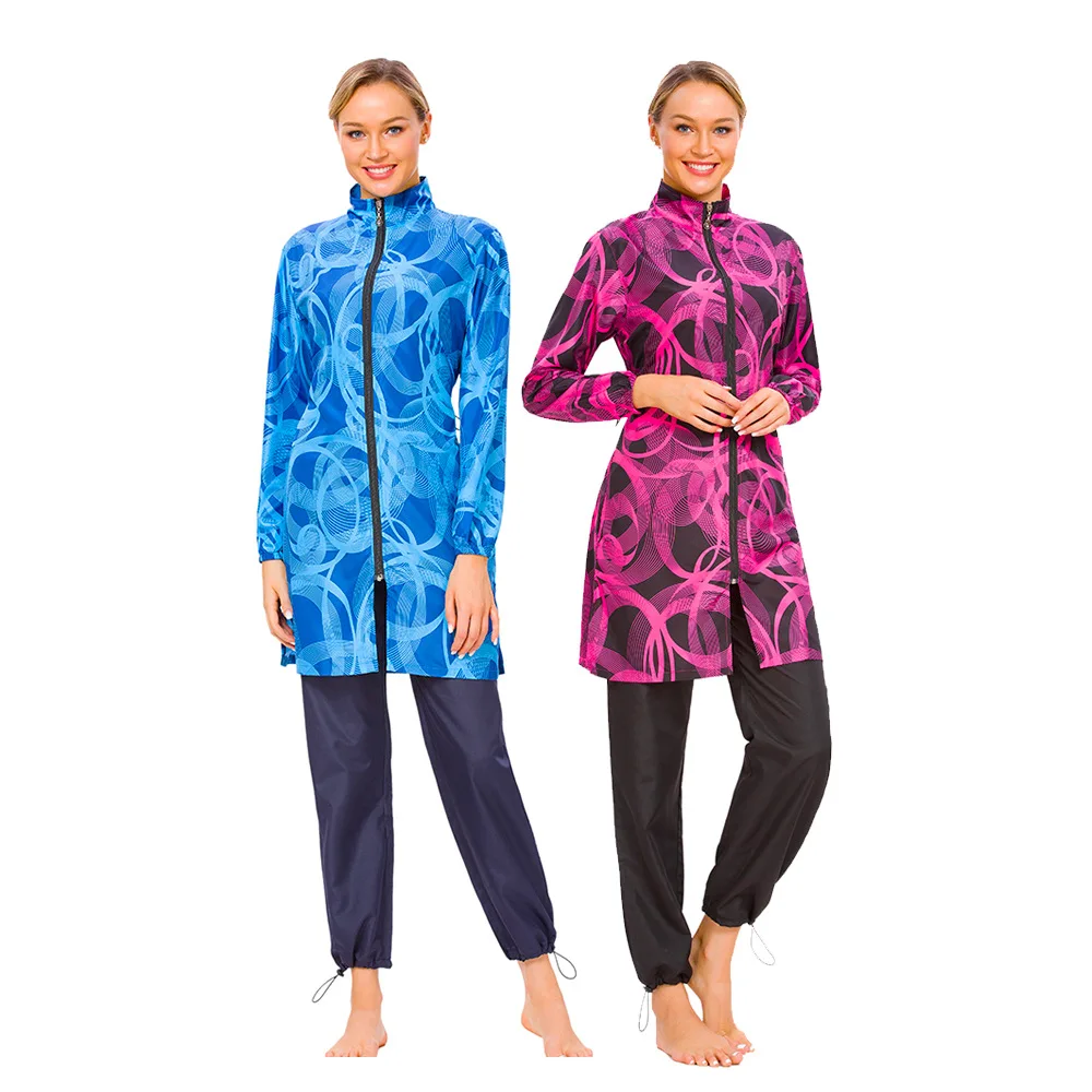 

New Bukini Digital Print Muslim Swimsuit Moderate Clothing Islamic 3 Pieces Separated Women Wear Long Muslim Swimsuit Hijab