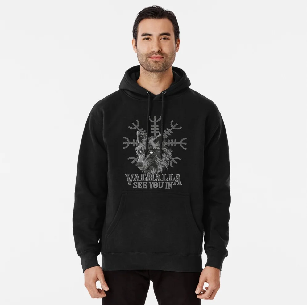 

Свитшот Vegvisir с надписью Fenrir Wolf, пуловер с капюшоном, 100% хлопок, удобный повседневный мужской свитшот, модная уличная одежда