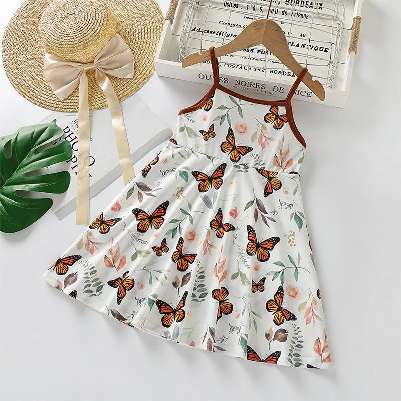 

Новинка 2022, платье для девочек, детская одежда, милое детское платье с рисунком бабочки, милое повседневное домашнее свободное платье
