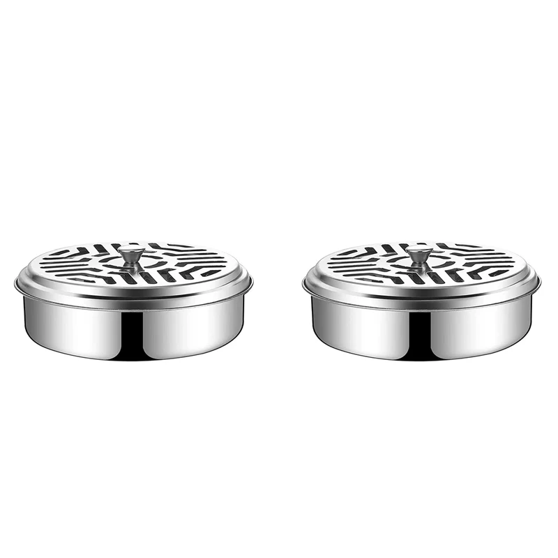 

2X Stainless Steel Holder For Mosquito Coils, Fireproof Mosquito Spiral Container,Portable Metallic Mosquito Coil Holder