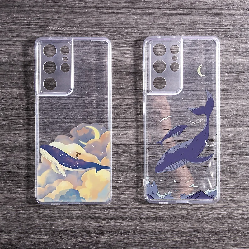 Transparent Whale Cloud Case for Samsung Galaxy S21 FE S22 S20 S10 5G S9 S8 Plus S10E Note 20 Ultra 10 Lite 9 8 Soft TPU Cover
