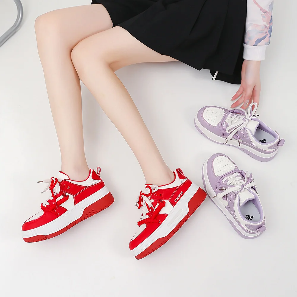 Somiliss Genuine Leather Women Chunky Sneakers Lace-Up Round Toe Fashion Platform Ladies Spring Casual Shoes Designer Brand