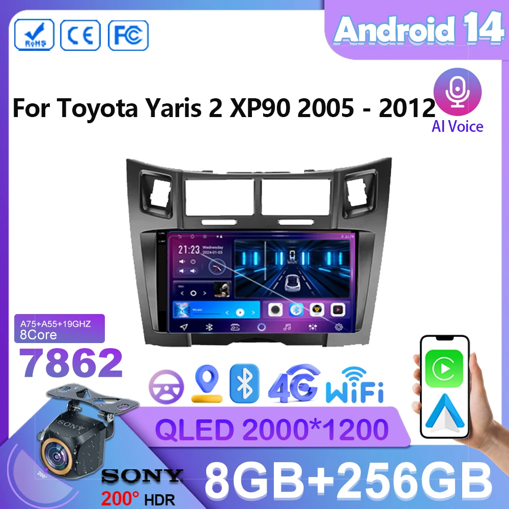 Автомобильный Android 14 Dvd для Toyota Yaris 2 XP90 2005 - 2012 радио стерео Мультимедийный плеер GPS