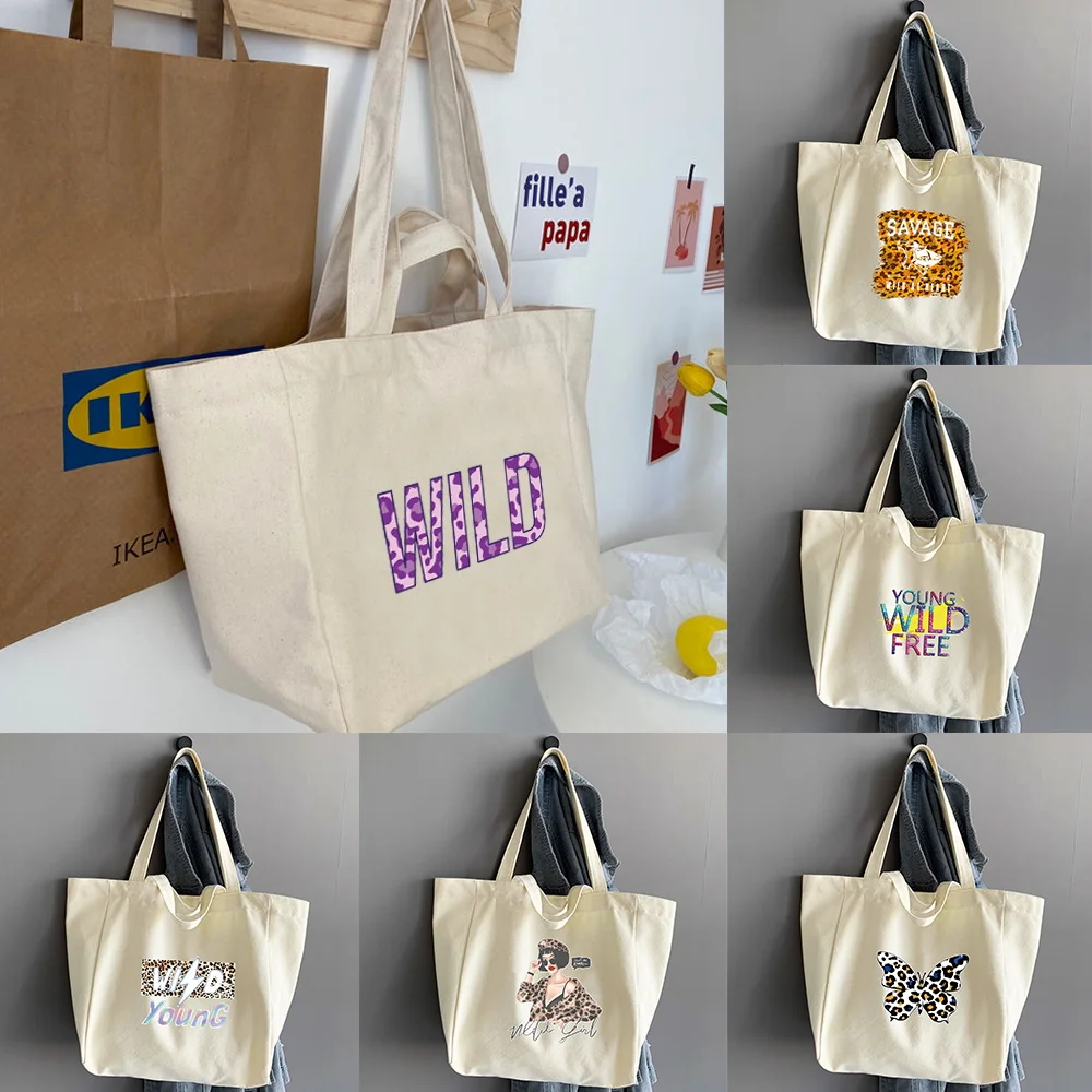 

Shopper Hand Bags for Women Casual Canvas Shopping Organizer Tote Bags Clutch Large Capacity Foldable Wild Printed Shoulder Bag