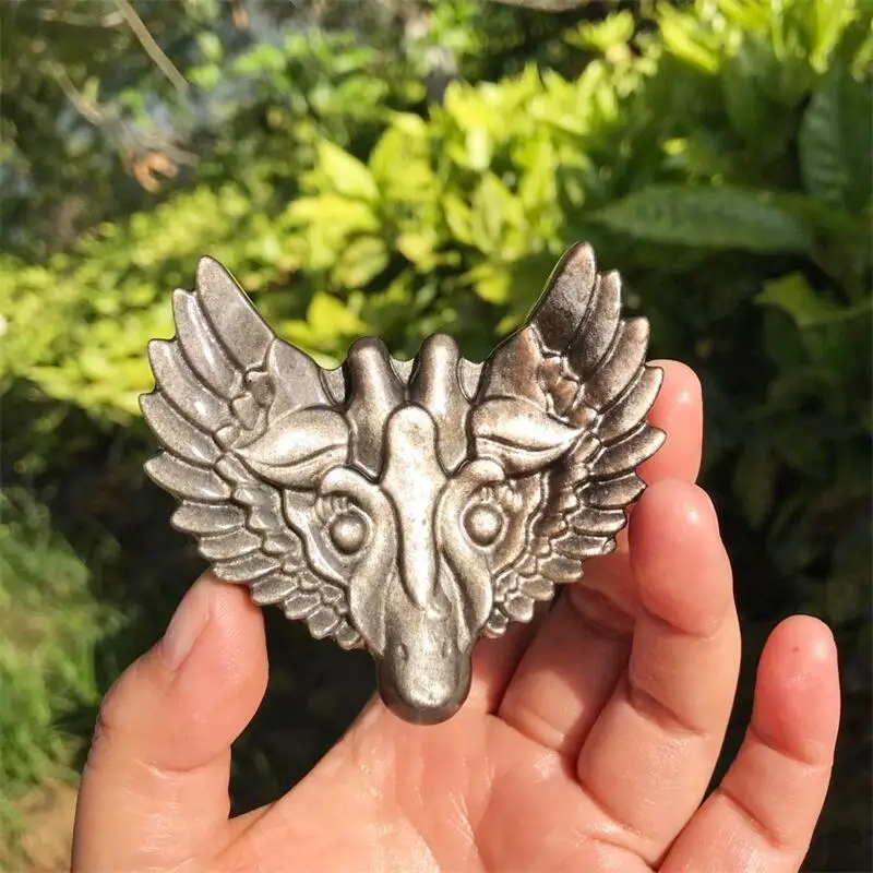 

Natural Silver Obsidian Totem Carving Hand-Carved Crafts Ornaments Reiki Minerals Meditation Room Decoration Gift 1pcs
