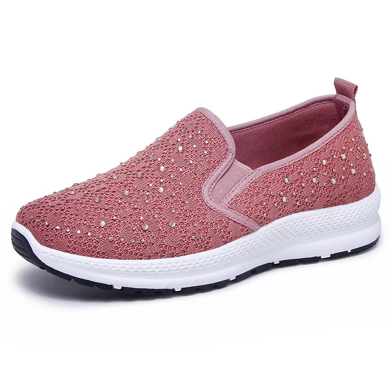 

Sneakers Women's Fashion Breathable Walking Mesh Crystal Sport Shoes Sneakers Footwear Slip On Flat Loafers Shoes 2022