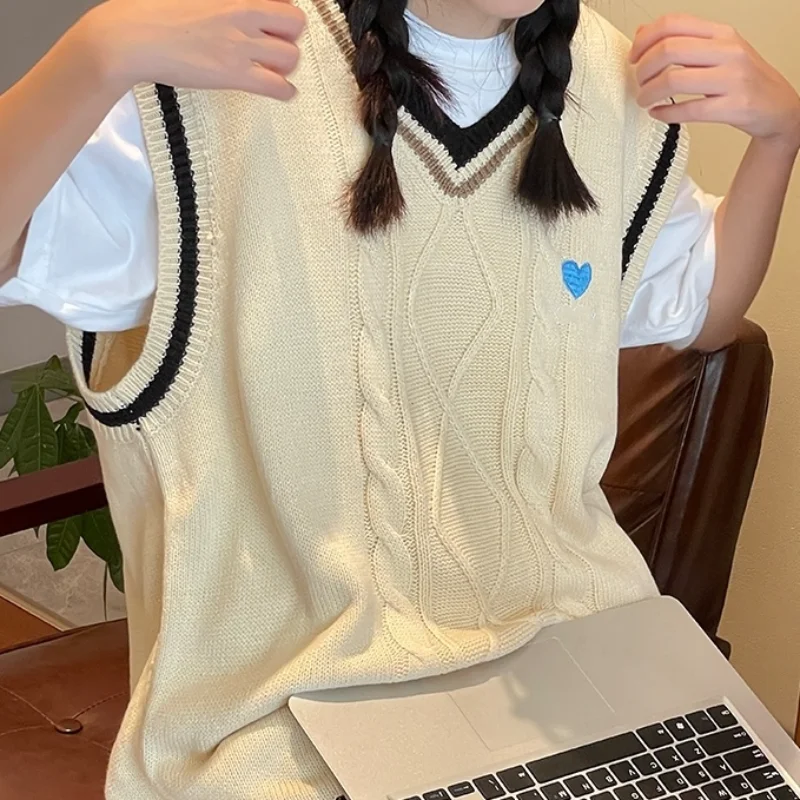 Свитер-жилеты для женщин любят винтажные студенческие повседневные Harajuku с