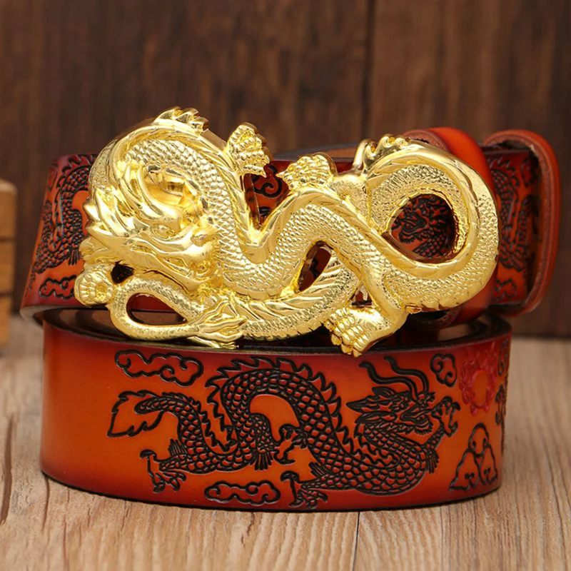 

Fashion genuine leather men belt dragon buckle Article male jeans dress belt dragon pattern Leisure cwoskin strap waist belt