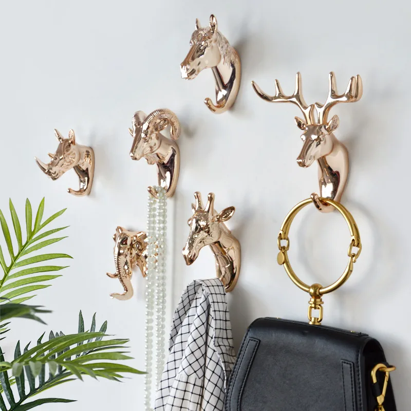 

Europe Animal Shaped Hooks Deer Stags Rhino Horse Giraffe Elephant Head Wall Hanger Coat for Hat Hook Rack Holder Home Decor