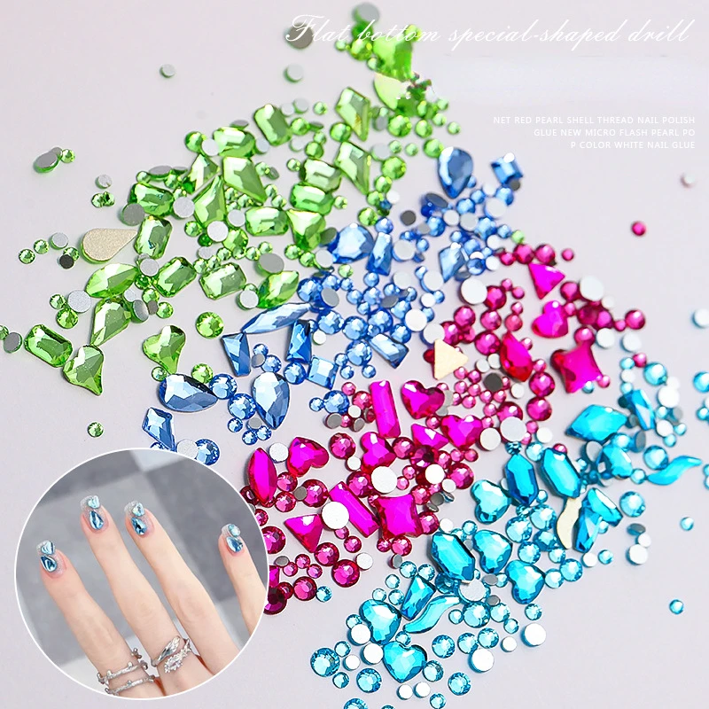 

Плоские алмазы для ногтей, смешанные зеленые алмазные Стразы для ногтей, оптовая продажа