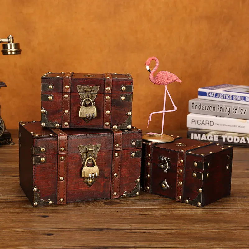 

Wooden Jewelry Trinket Storage Box Holder with Lock Set Wooden Pirate Jewellery Storage Box Case Holder Vintage Treasure Chest