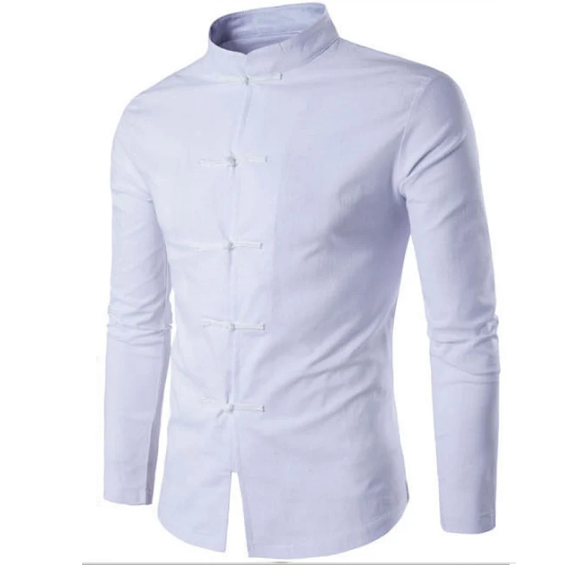 Hot 2022 Men Linen Cotton Shirts Male Chinese Tunic Suit Huai Tang Suit Collar Elastic Hemp Material Leisure Long-sleeve Shirt
