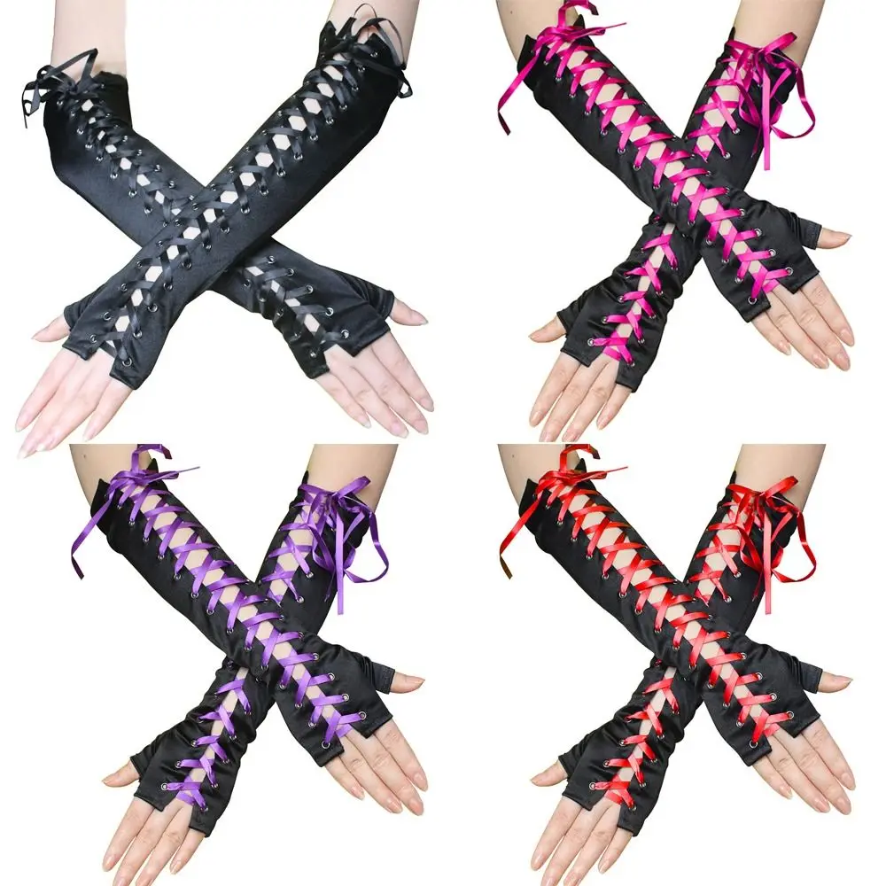 

Женские черные перчатки до локтя Goth в стиле панк для вечеринок перчатки без пальцев кружевные перчатки для рук