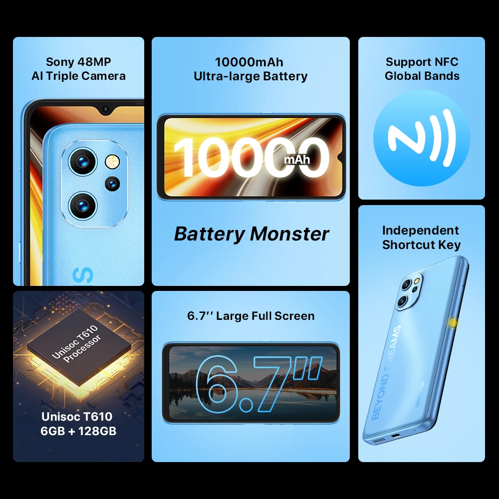 UMIDIGI Power 7 Max 6 дюймов Android 11 мобильные телефоны Unisoc T610 ГБ 128 смартфон 10000 мАч
