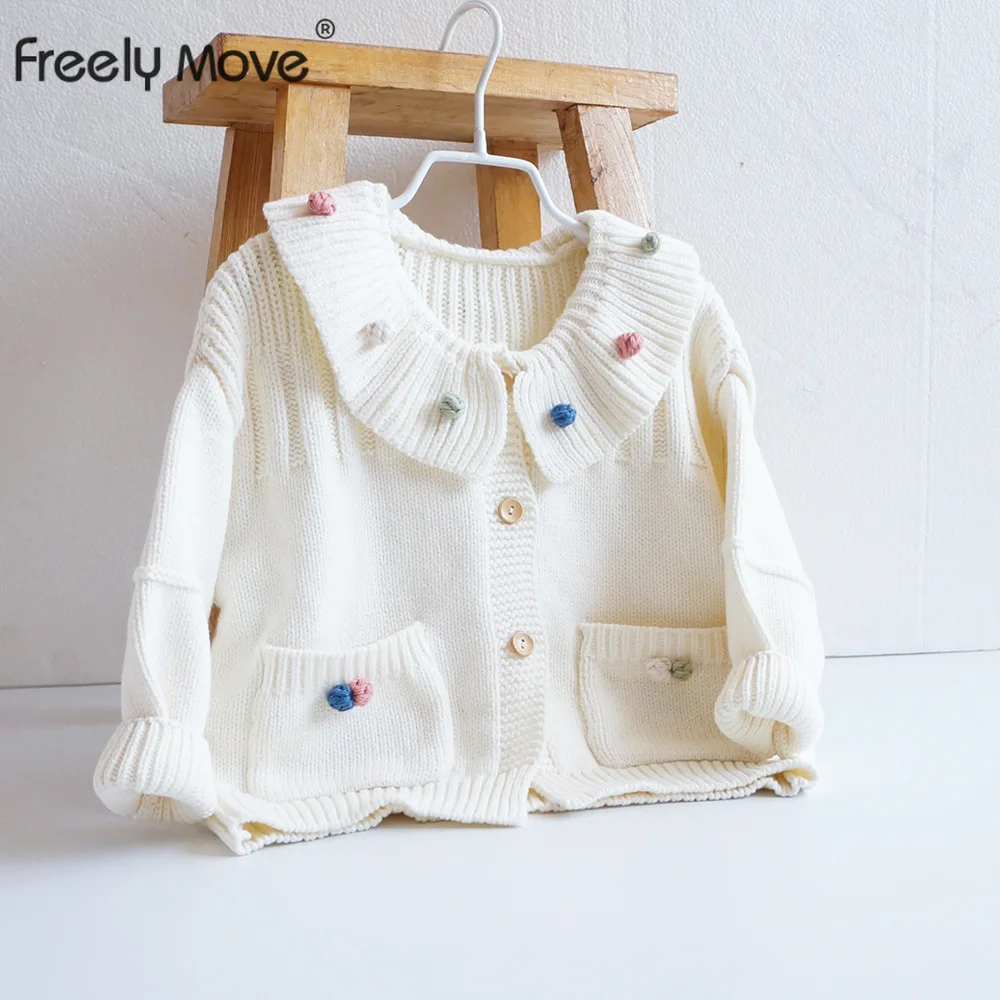 

Freely Move Autumn Winter Kids Baby Girls Full Sleeve Single-breated Top Outwear Toddler Knitting Clothes Flocking Sweater