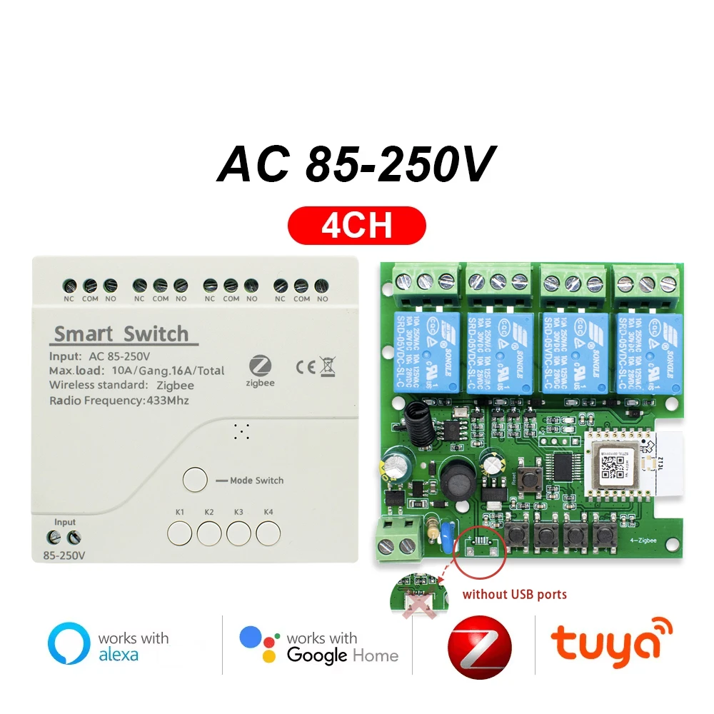 

Tuya Zigbee 1 2 4-групповой релейный модуль постоянного тока 12 В 24 В 110 В 220 В 230 В сухой контакт 4-канальный контроллер на DIN-рейку Требуется шлюз Alexa