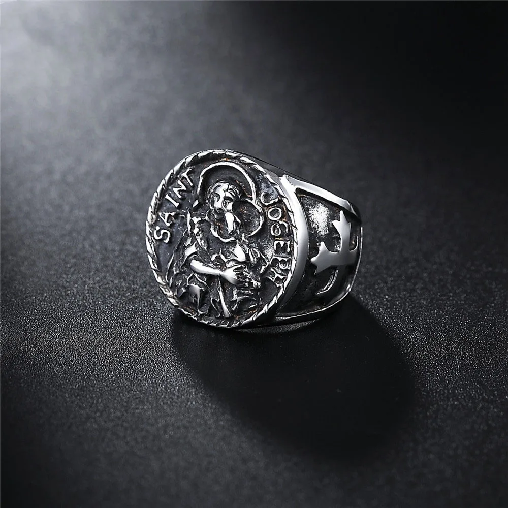 

New Retro Fashion Trend Men's Ring Virgin Mary Cross Religious Personality Creative Punk Jewelry Accessories