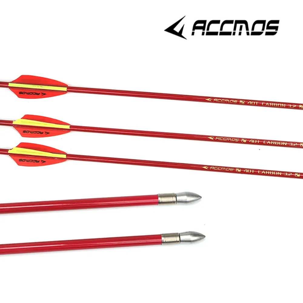 6/12pcs ID 3.2mm Carbon Arrow Red Arrow Feather Spine 600 700 800 For Archery Hunting Shooting