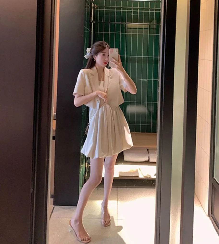 Womens Short 2 Sets Outfit Dress Suit with Skirt and Blazer Two Piece Set for Women 2023 Summer Y2k Clothes New In Matching Sexy