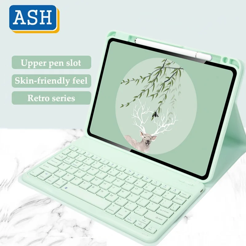 

ASH for iPad Air 5 2022 Air 4 10.9 Pro 11 2021 2020 Retro Series Wireless Bluetooth Keyboard Case Upper Pen Slot Leather Cover