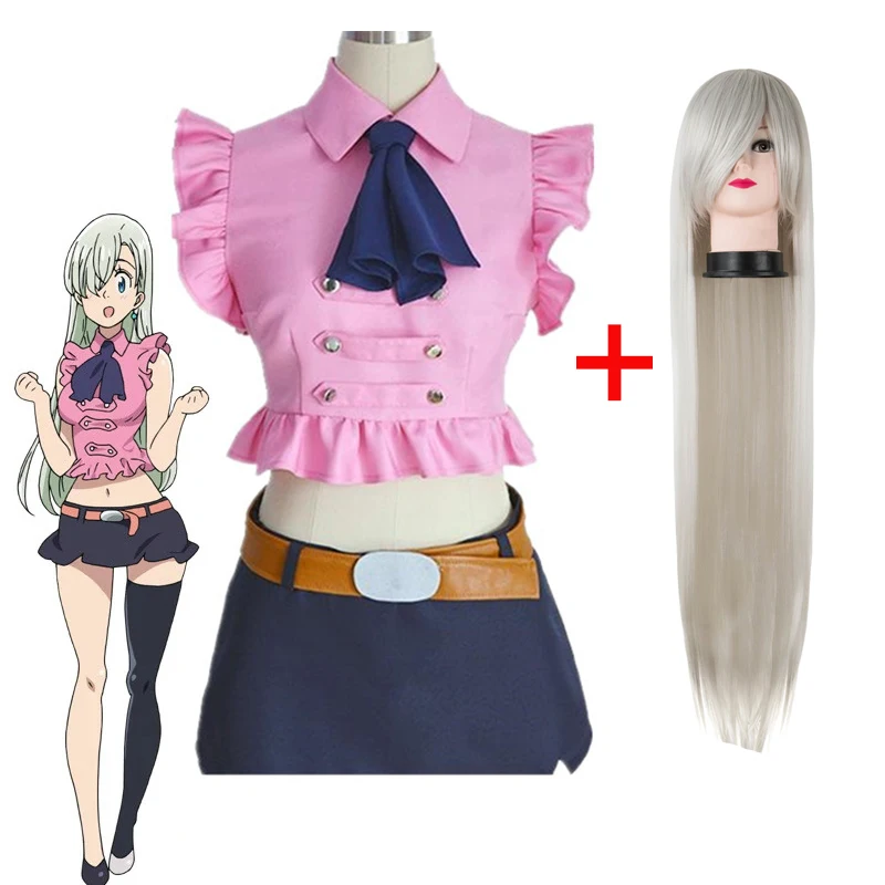 Anime Girl Cosplay Costume The Seven Deadly Sins Elizabeth Liones Cosplay Summer Clothing  Belt Bow Tie