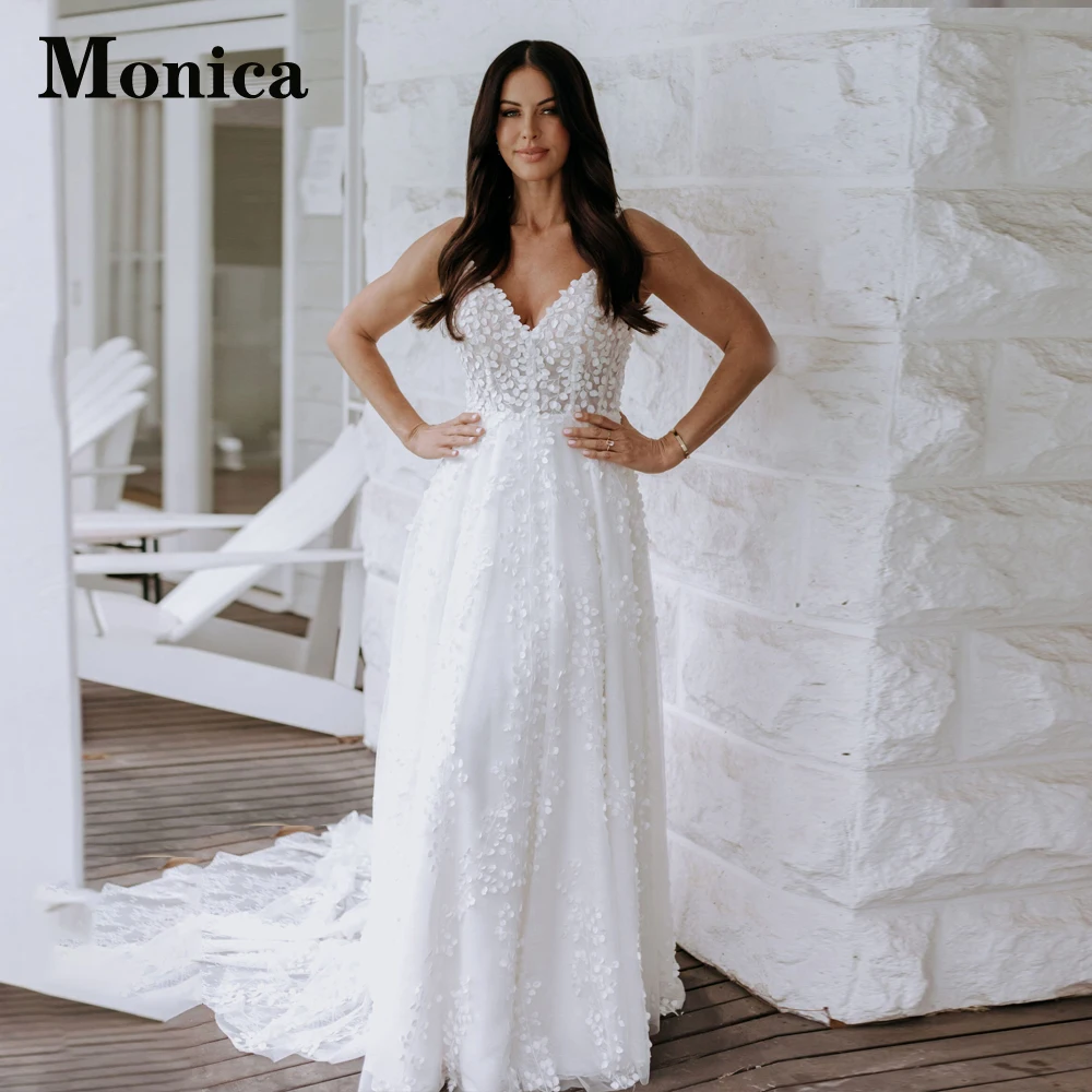 

MONICA Classic Sleeveless Wedding Dresses 2023 Bride Backless Zipper Spaghetti Straps A-LINE Tulle Court Train Robe De Mariée