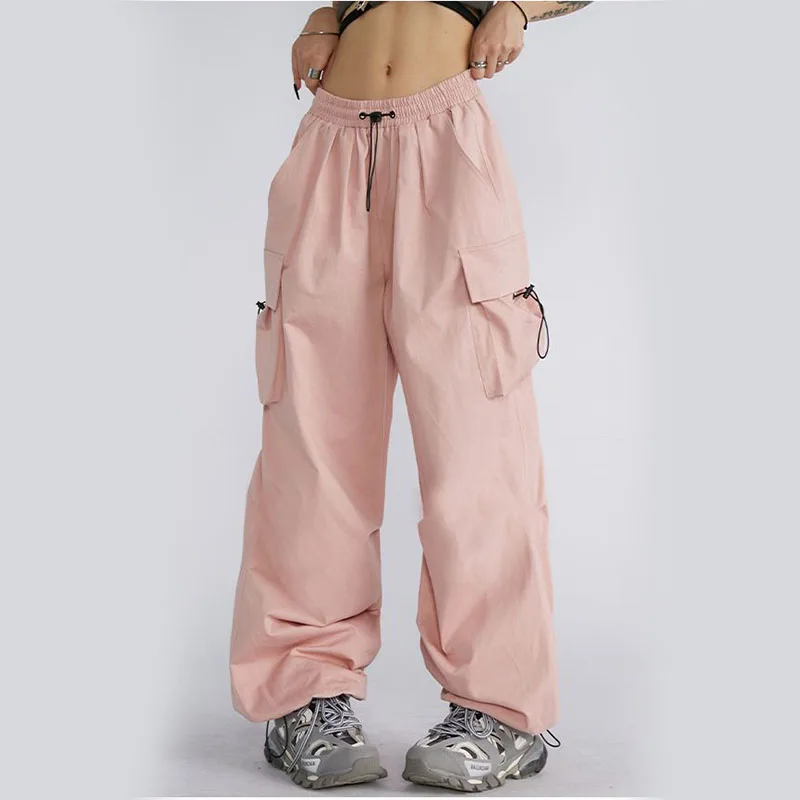 

Zoki Hip Hop Streetwear Cargo Pants Women Loose Big Pockets Ins Tide Wide Leg Trousers Y2K Fashion All Match Jogging Sweatpants