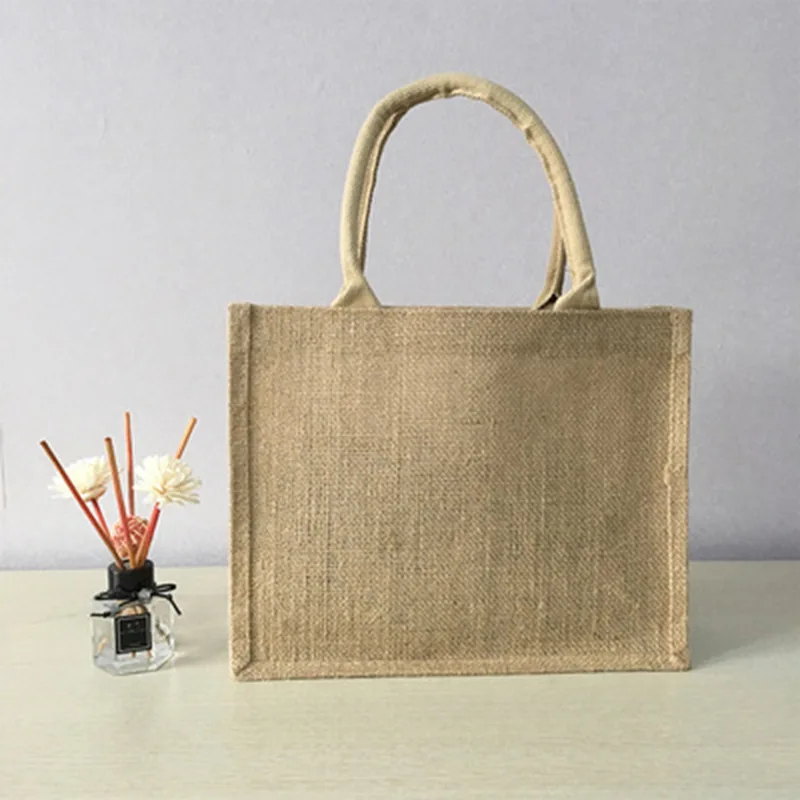 

Reusable Blank Burlap Tote Women Jute Beach Shopping Grocery Bag With Handle Large Capacity Travel Storage Organizer Handbag