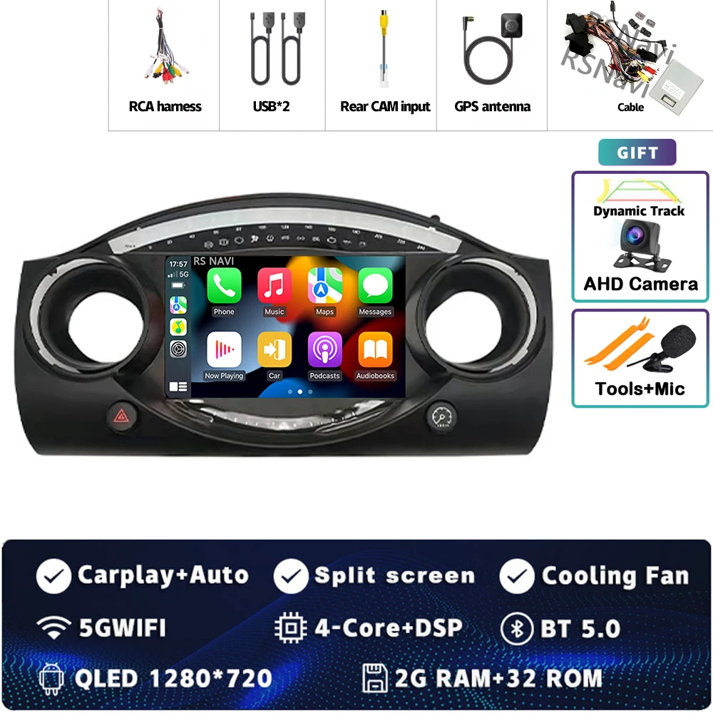 

Android 15 Carplay Auto 2K экран автомобильный радиоприемник мультимедийный плеер для BMW Mini Cooper S R50 R52 R53 2004-2007 стерео навигация BT