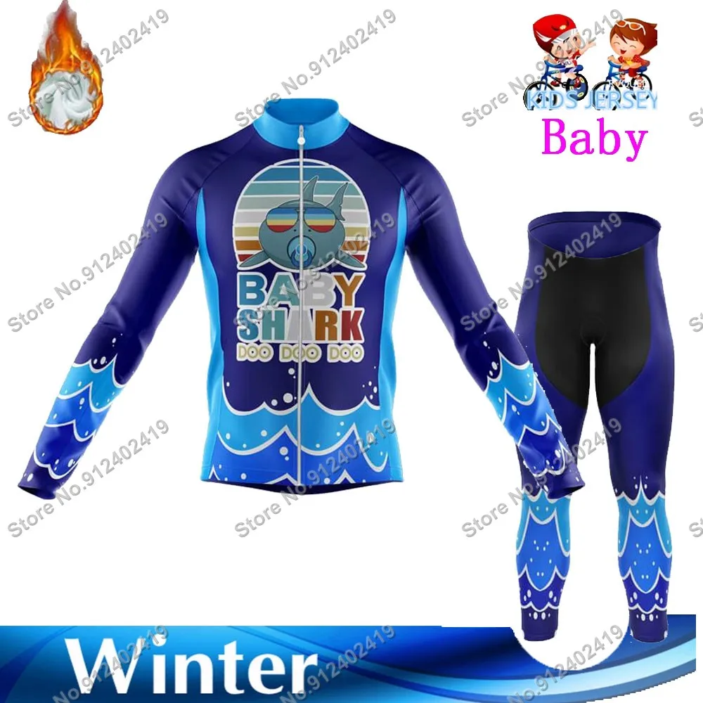 

Kids 2022 Shark Cycling Jersey Set Winter Boys Girls Cycling Clothing Long Sleeve Bike Suit MTB Ropa Maillot