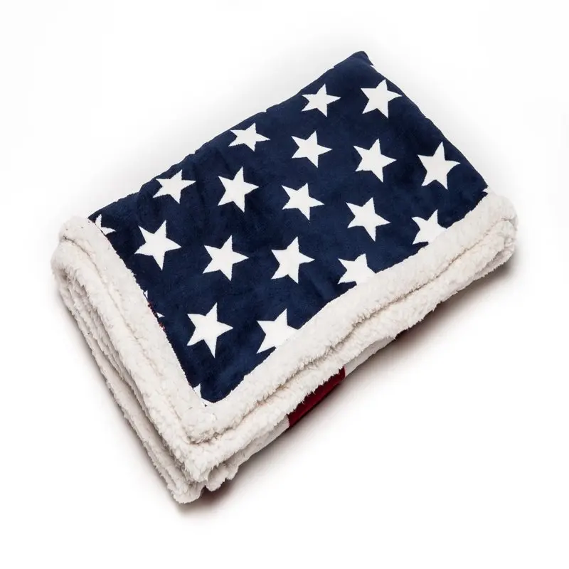 

Patriotic US Flag Print Sherpa Throw Blanket - Lightweight Microfiber for Couch and Bed - Great Gift for Veteran Friend Men Wome