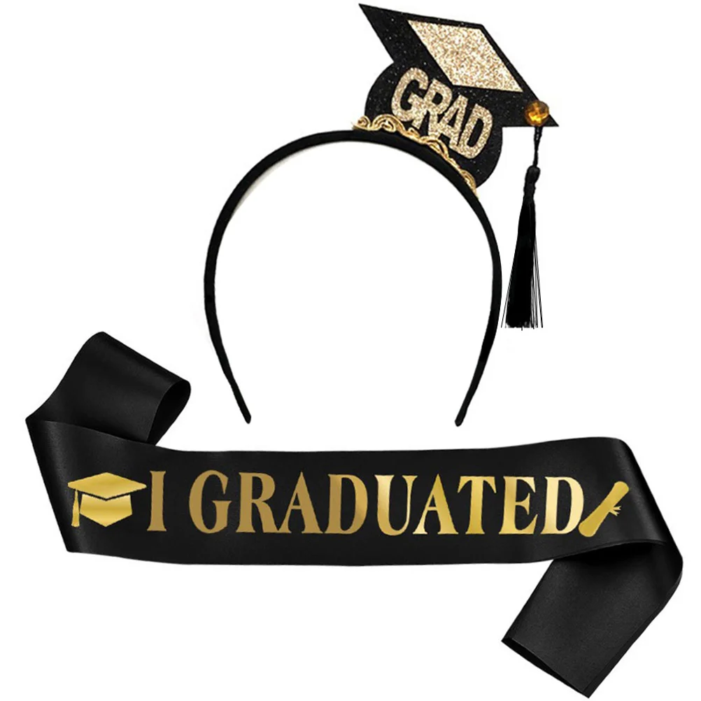 

Graduation Sash Headband Party Hat Cap Decorations Grad Class Set Favors Satin Supplies Happy Gift Bachelor Stole Mini Headbands
