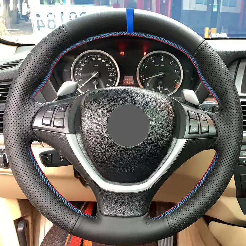 Фото Для BMW X5 E70 2006-2013 X6 E71 2008-2014 E72 2009 2010 перфорированная кожа синяя панель ручная строчка №1
