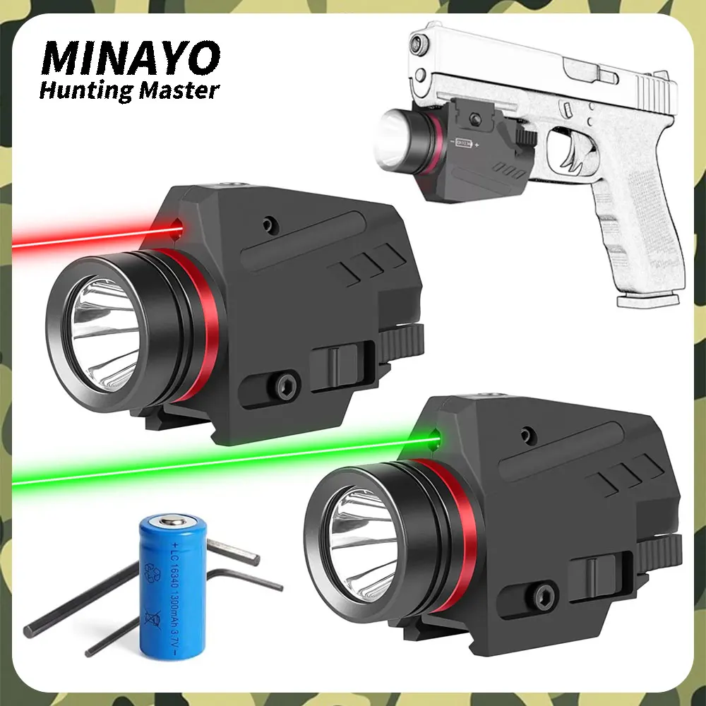 

400 Lumens Tactical Weapon LED Flashlight&Red/Green Laser Sight Combo for 20mm Rail Mini Sig Taurus Glock Pistol Gun Light Torch