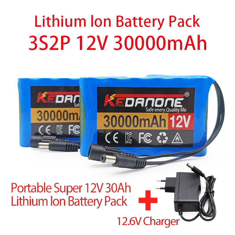 

Original Portable 3S2P 12V 30000mah Rechargeable Li-Ion Battery,For LED Lamp Light Backup Powe CCTV+ 12.6V Charger