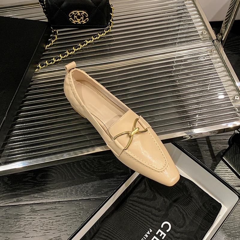 34-40 large size yellow women's shoes with metal buckle bow sheepskin square head low heel thick heel shoes women