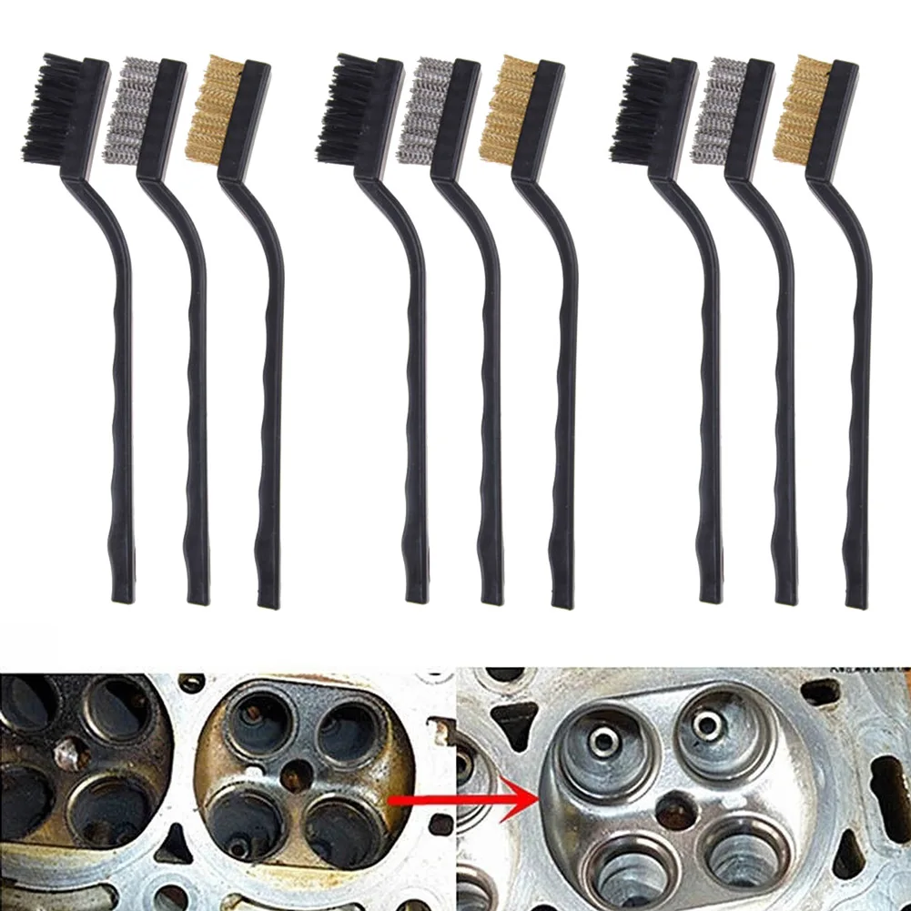 

9pcs 7In Industrial Steel Wire Toothbrush Stainless Steel Copper Brush For Light Metal Spark PlugsBattery Cleaning Hand Tools