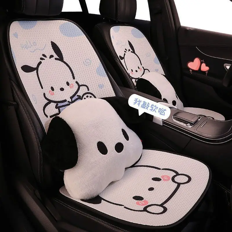 Фото Подушка для автомобильного сиденья Sanrio, милый дизайн Pochacoo, дышащая, набор из 7 предметов, универсальный комплект для всех сезонов, аксессуары для интерьера автомобиля. №5