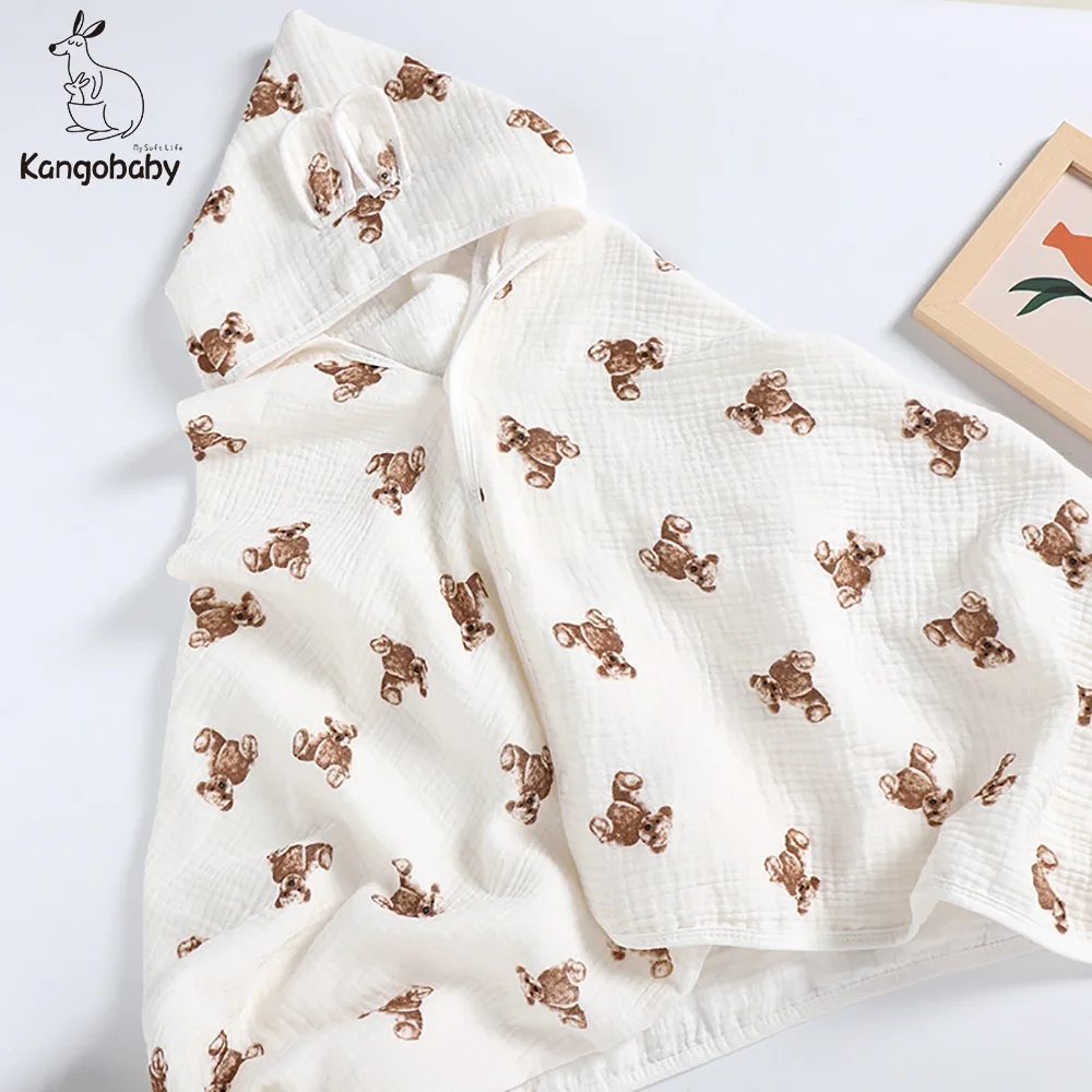 

Kangobaby 100% cotton 70*140cm muslin baby towel fashion print cartoon bath hooded towel