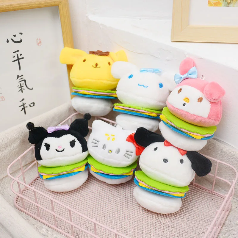 

Kawaii Sanrio Burge Plush Keychain Cute Hello Kitty Kuromi Melody Cinnamoroll Keyring Pendant Decoration Toys Jewelry Kids Gifts