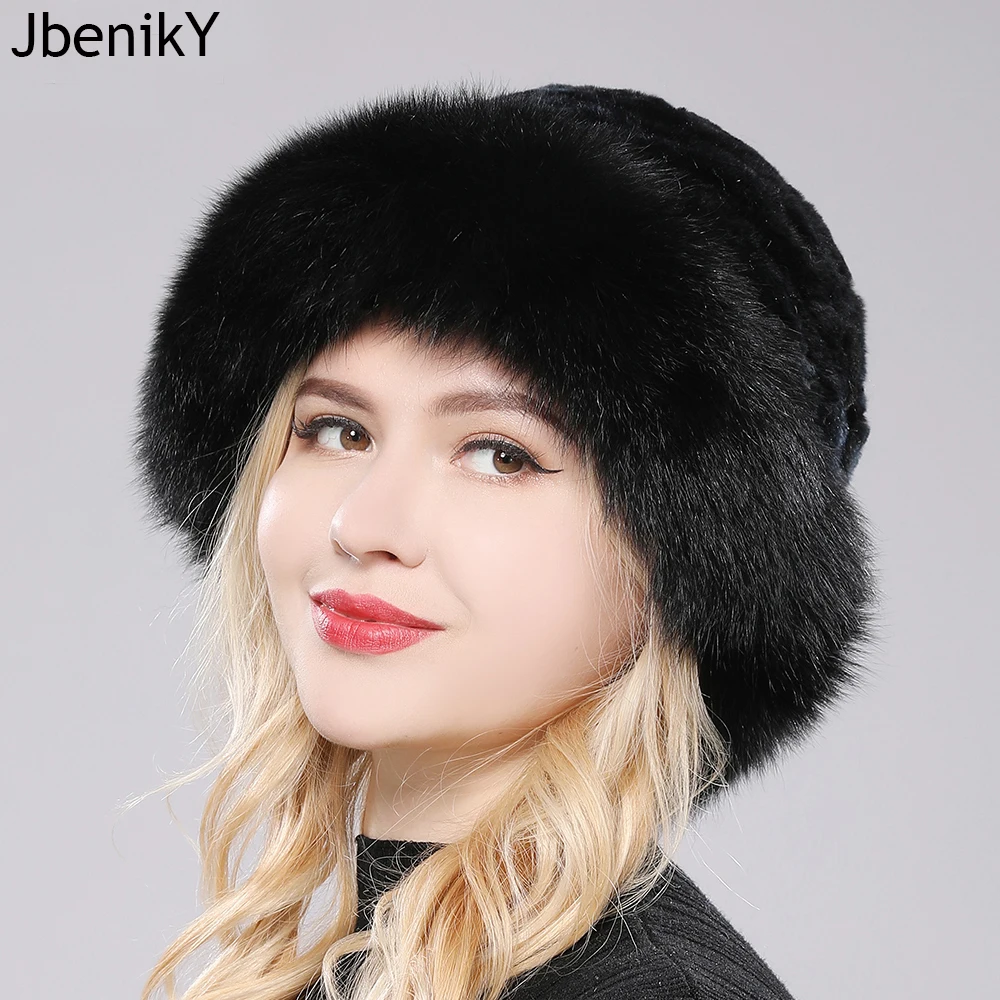Luxury Women Winter Hat Real Rex Rabbit Fur Bomber Hats Lady Winter Genuine Fox Fur Cap Beanies Warm Soft Fluffy Natural Fur Hat