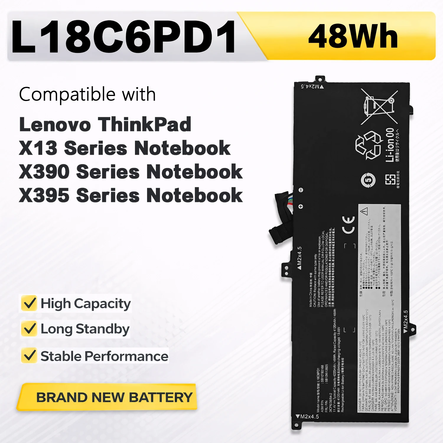 Фото Аккумулятор PowerHub L18C6PD1 L18M6PD1 для Lenovo ThinkPad X13 X390 X395 SB10K97655 02DL017 L18M6PD2 02DL018 SB10K97657 02DL019 №1