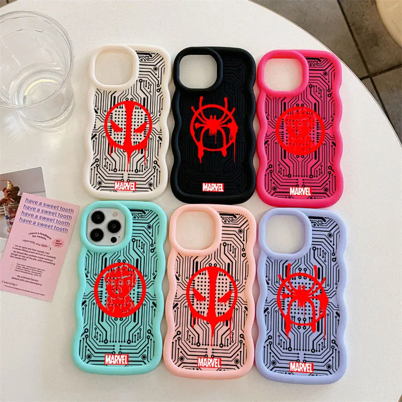 Фото Чехол для телефона Marvel Deadpool Spider-Man Miles Morales в конфетных цветах для iPhone 17, 16, 15, 14 Plus, 11 Pro Max, 13, 12, 17 Air, 17E, 16E №1