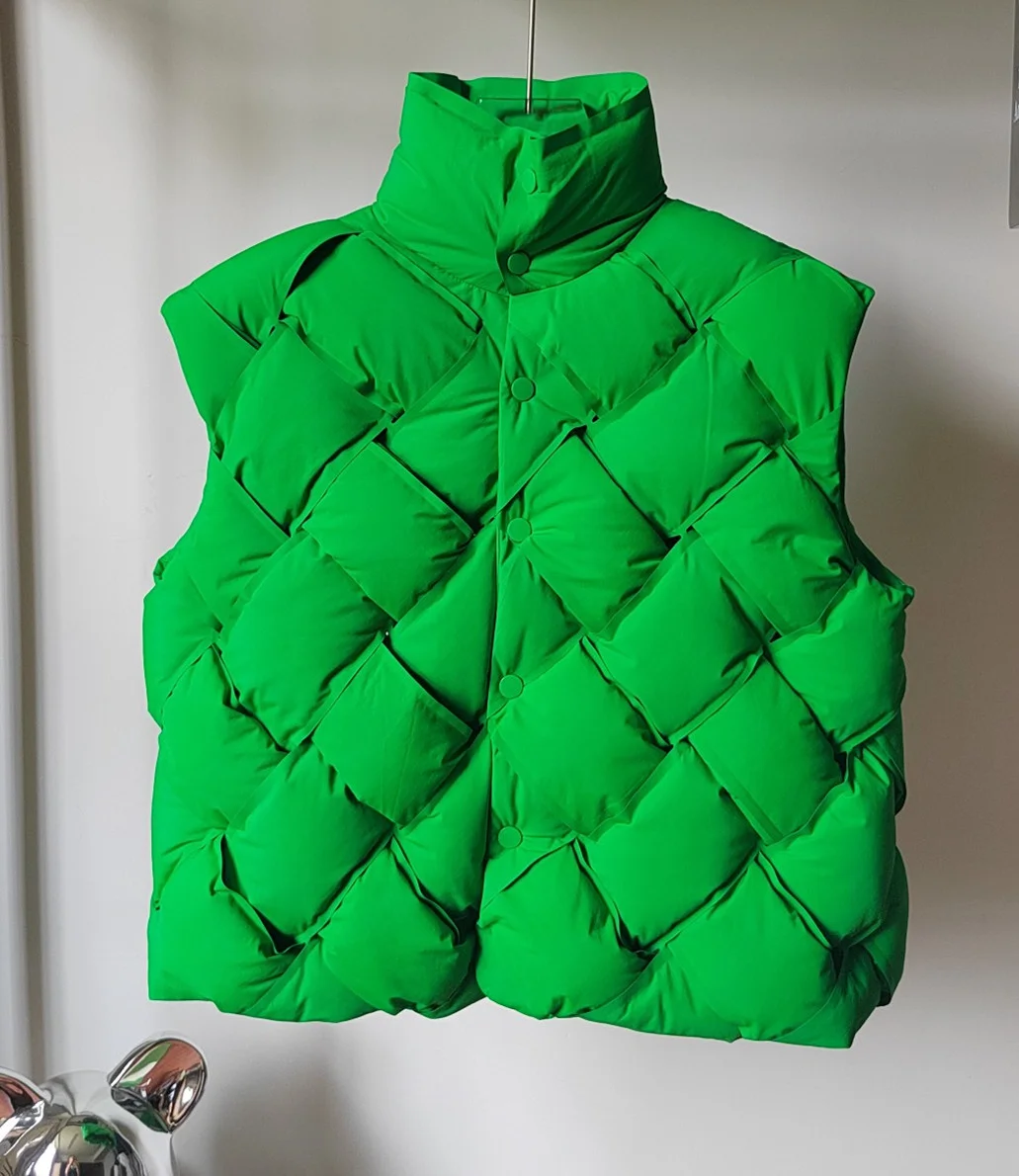 

Men Women Weave dropping Hooded Sleeveless Jacket Spring Winter Mens Duck Down Vest Brand Feather Waistcoat Green Blue