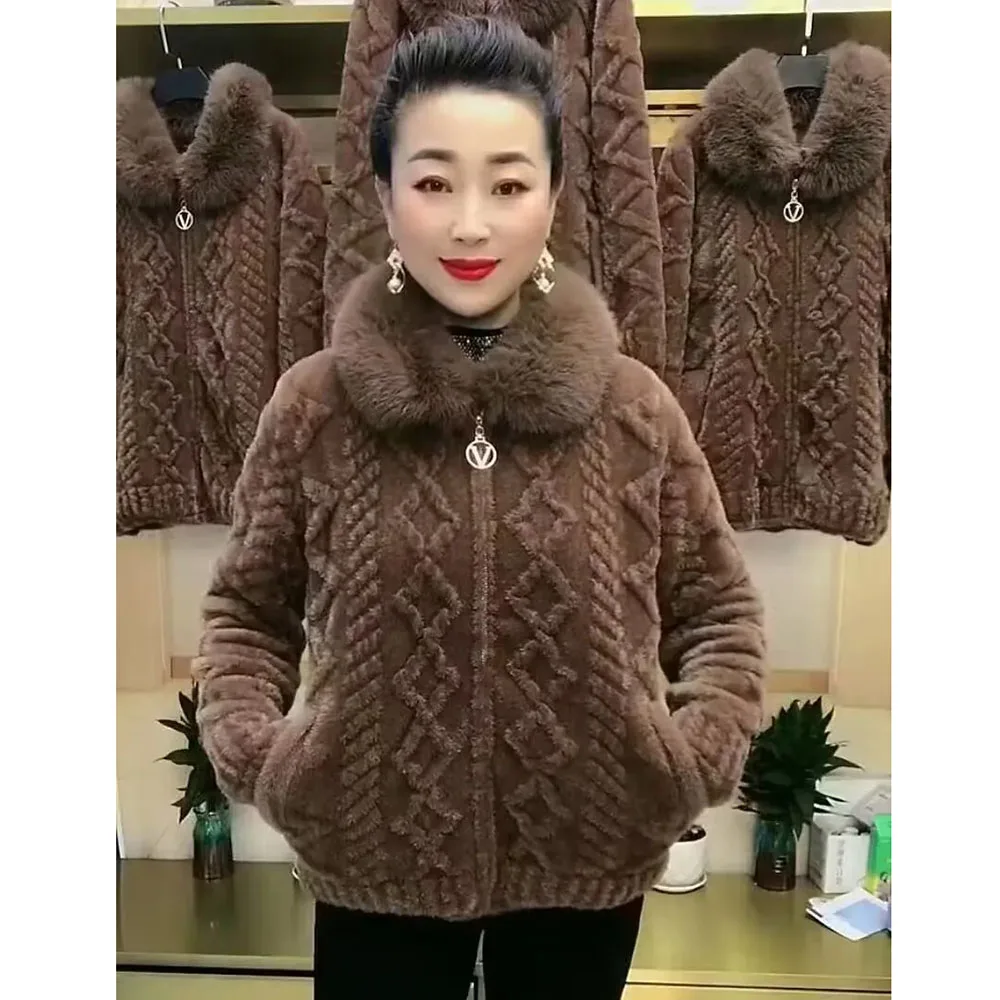 Зимняя куртка для мамы утепленное шерстяное пальто из искусственного норкового