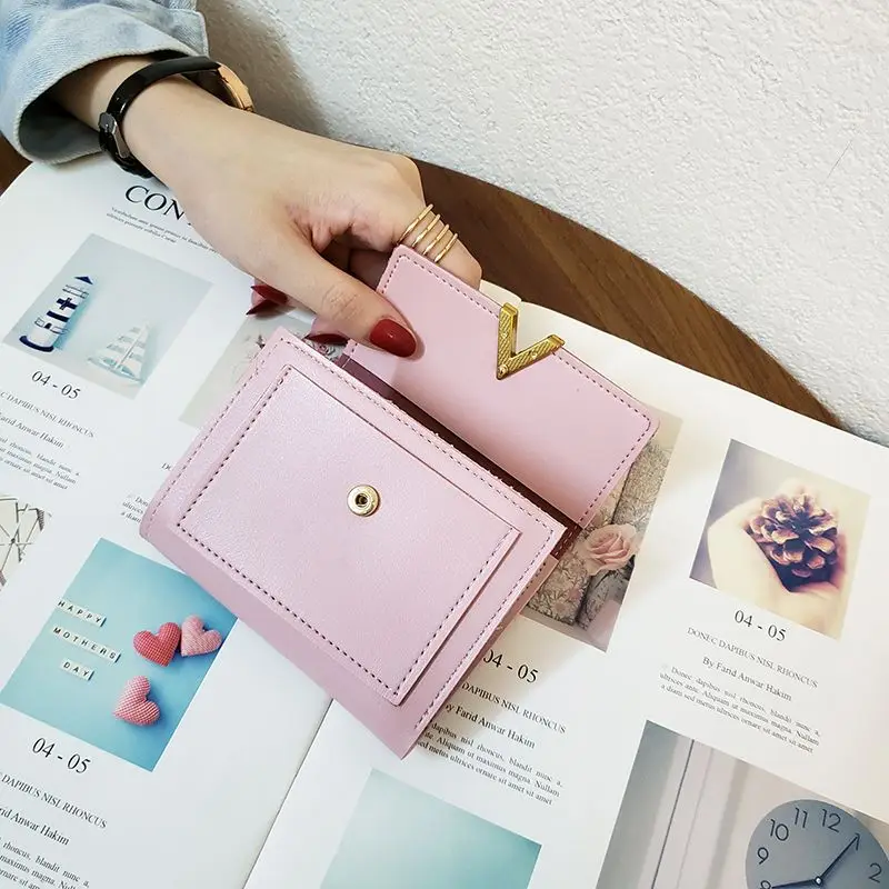 PU Women's Wallet Short Women Coin Purse Wallets Card Holder Ladies Small Wallet Female Hasp Mini Clutch Girl Money Bag 2023