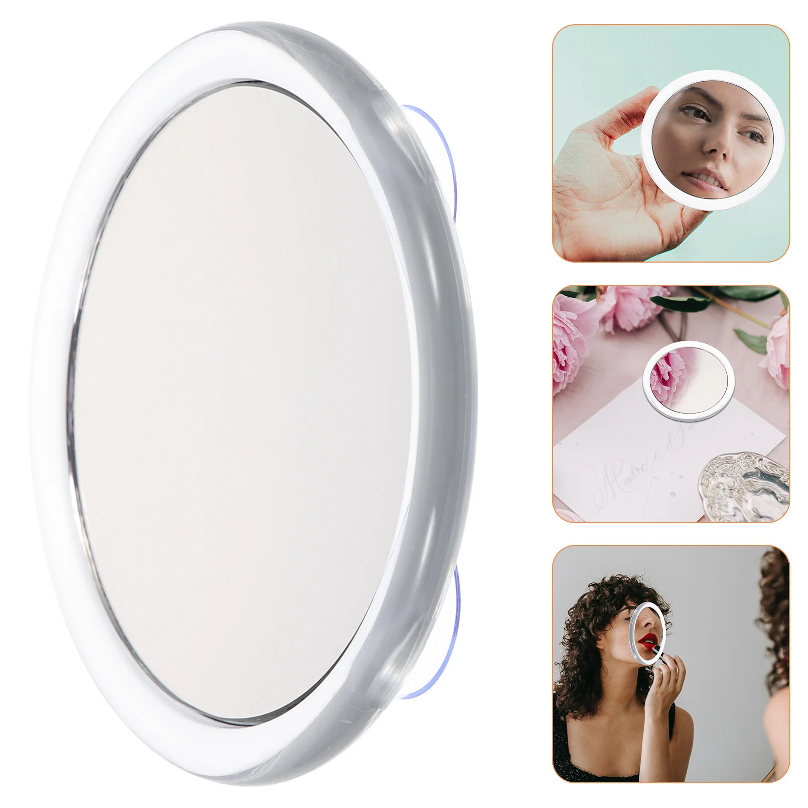 

Mini Suction Cup Beauty Mirror Pocket Magnifiers Lights Makeup White Plastic Travel
