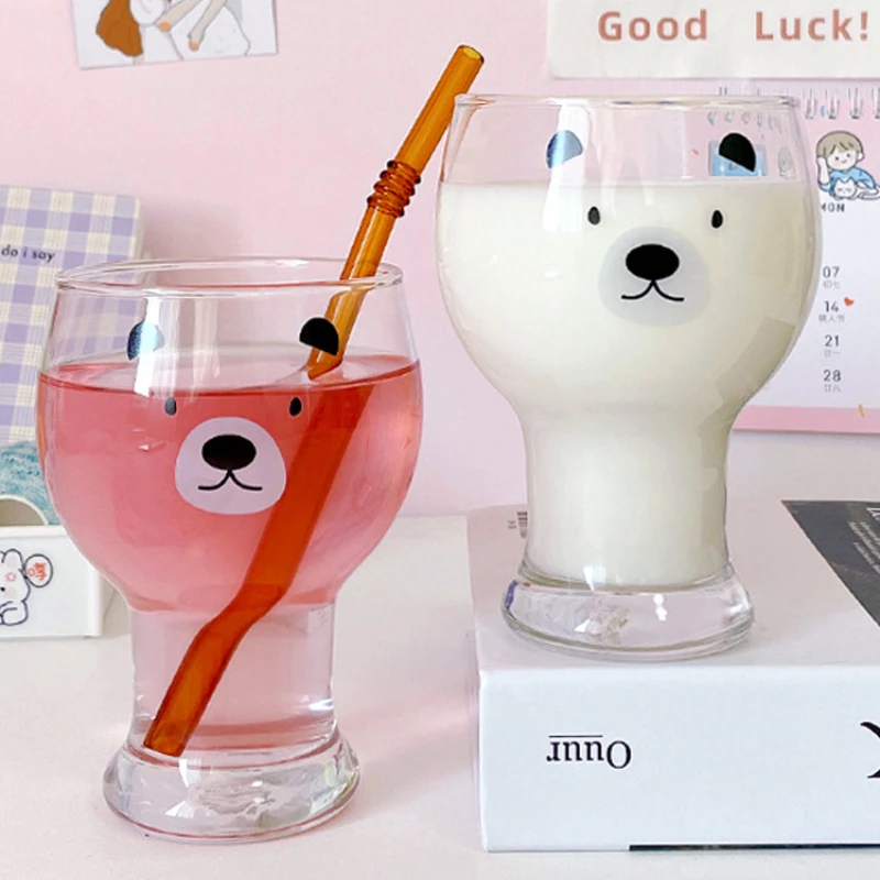 

Glass Mugs Double Wall Kawaii Cute Rabbit Double-layer Insulated Glass Coffee Cup Christmas Gift Tea Milk Tumbler with Straw