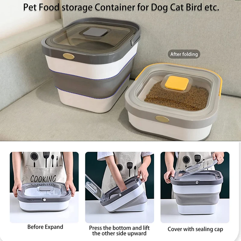 

10Kg Foldable Pet Food Storage Container Bin for Dog Cat Dry Food Bucket Household Rice Sealed Container Pet Accessories
