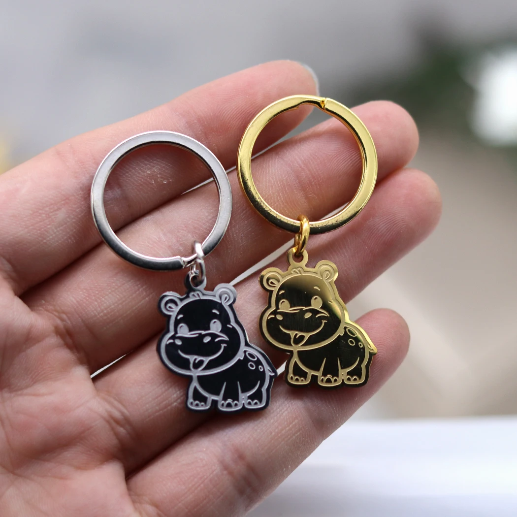 Милый бегемот брелок для ключей из нержавеющей стали кольцо женщин милые